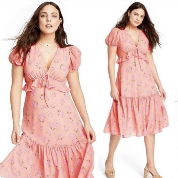 Loveshackfancy Target Womens Dress Pink Floral Barbie Prairie Fleur Midi Size 14 - Picture 7 of 16